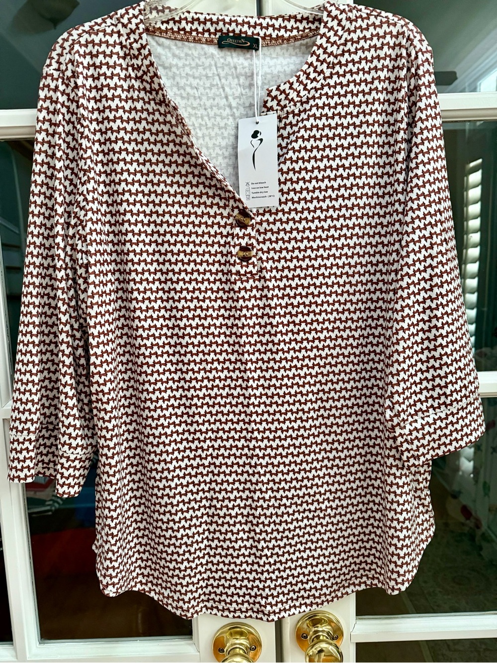 Relaxed Henley Tunic in Burgundy & White